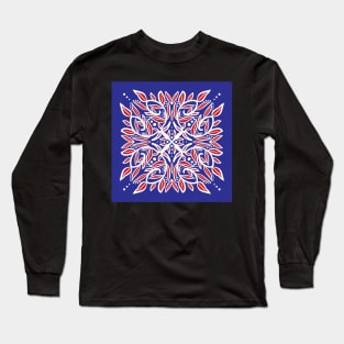 Red, blue and white stylized floral square Long Sleeve T-Shirt